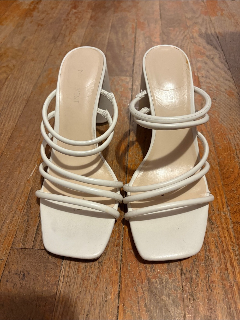 NINE WEST Size 9 White Strappy Square-Toe Mule Heels - Women